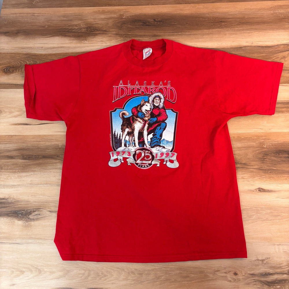 Vintage Iditarod Sled Dog Tee 90s Alaska Graphic USA Adult XL